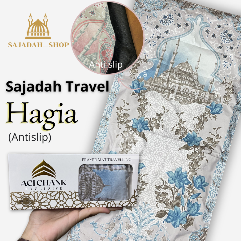 Sajadah Travel Motif Hagia Shopia ANTI SLIP Dengan Pouch Dompet Seleting antislip