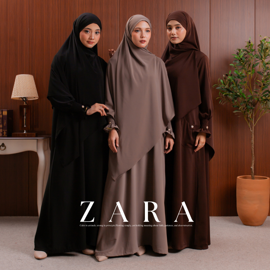Sarimbit Studio - Zara Abaya Set Anti UV ( Gamis Umroh Haji Abaya Syar'i ) Set Hijab French Khimar