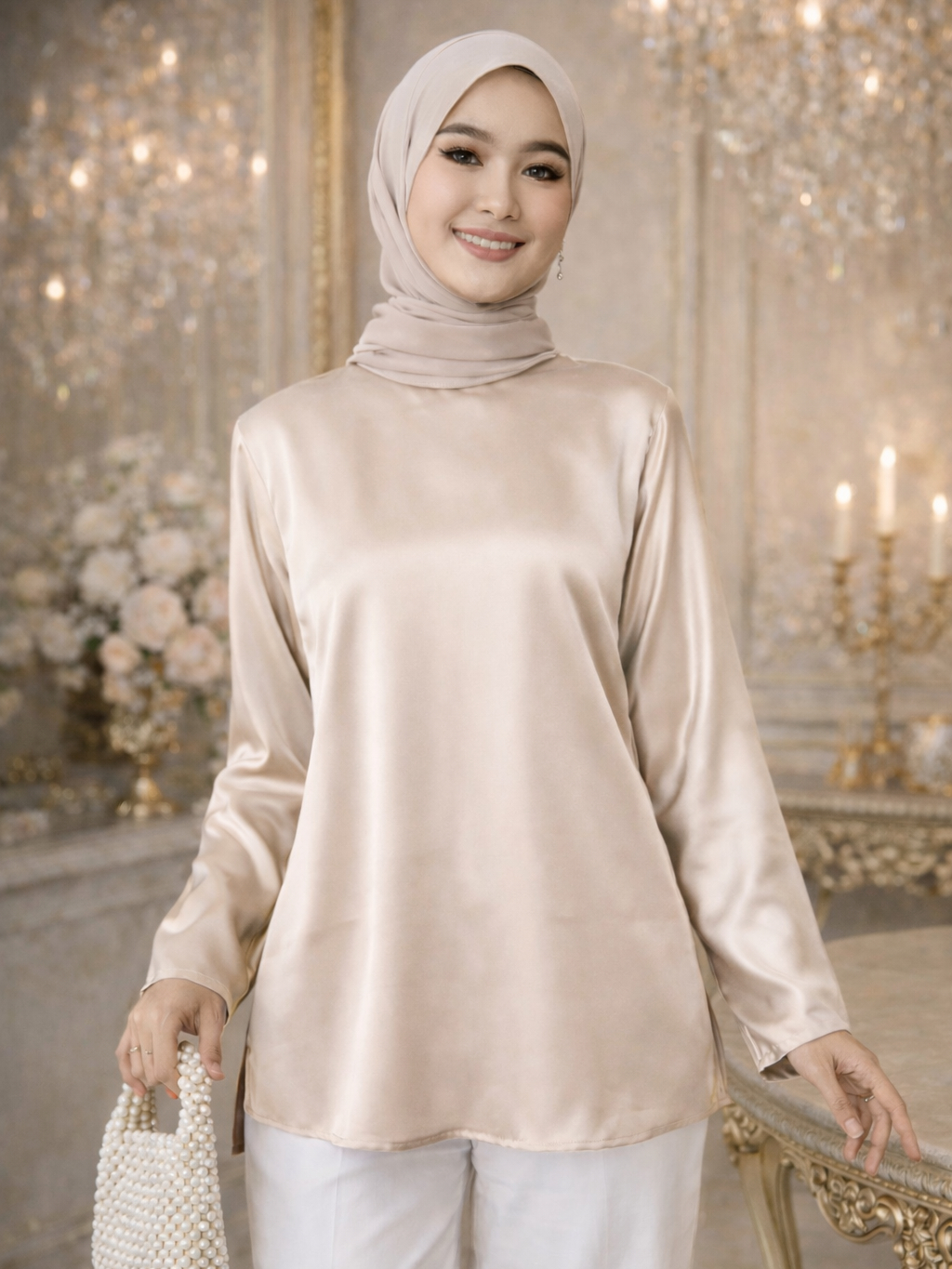 Jual DEMA Inner Satin Blouse Wanita Premium Dalaman Manset Brukat