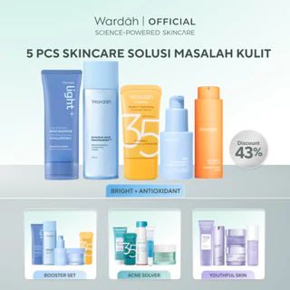 WARDAH Paket 5 pcs Skincare Solusi Masalah Kulit - Hydra Booster, Ultimate Bright,  Brightening, Anti Aging, Lift Skin, Youthful, Strong Barrier,  Acne Solver, Radiant Charge - Serum, Toner, Day Moisturizer, UV Shield Sunscreen, Facial Wash - Skincare