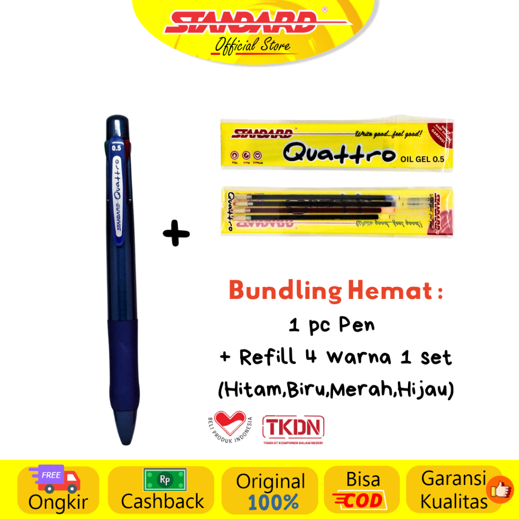 Standard - Pulpen Quattro 0.5 Oil Gel - 4 IN 1  ( Alat Tulis / Pen / Ballpoint / Pena ) (9)