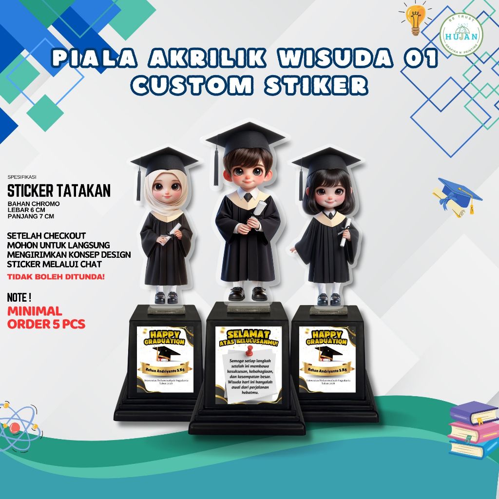 Jual Piala Akrilik WISUDA 01 / GRADUATION / Custom Sticker / Tatakan ...