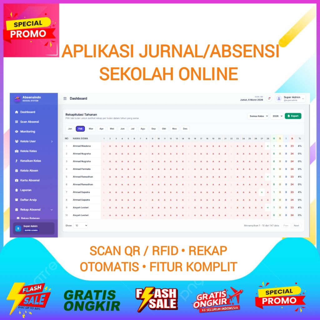 Jual BARU!! DASHBOARD APLIKASI ABSENSI SEKOLAH ONLINE RFID/SCAN QR ...
