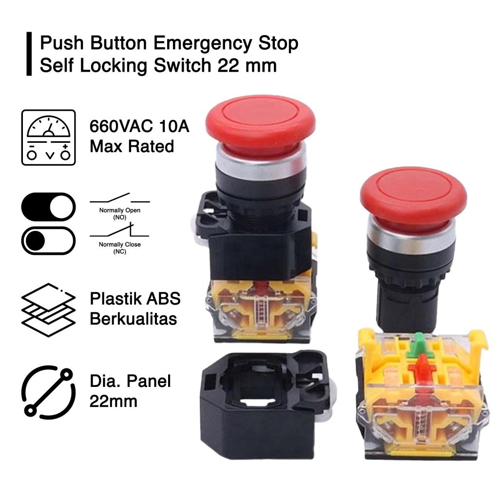 Jual Push Button Emergency Stop Self Locking Switch 22 mm Saklar ...
