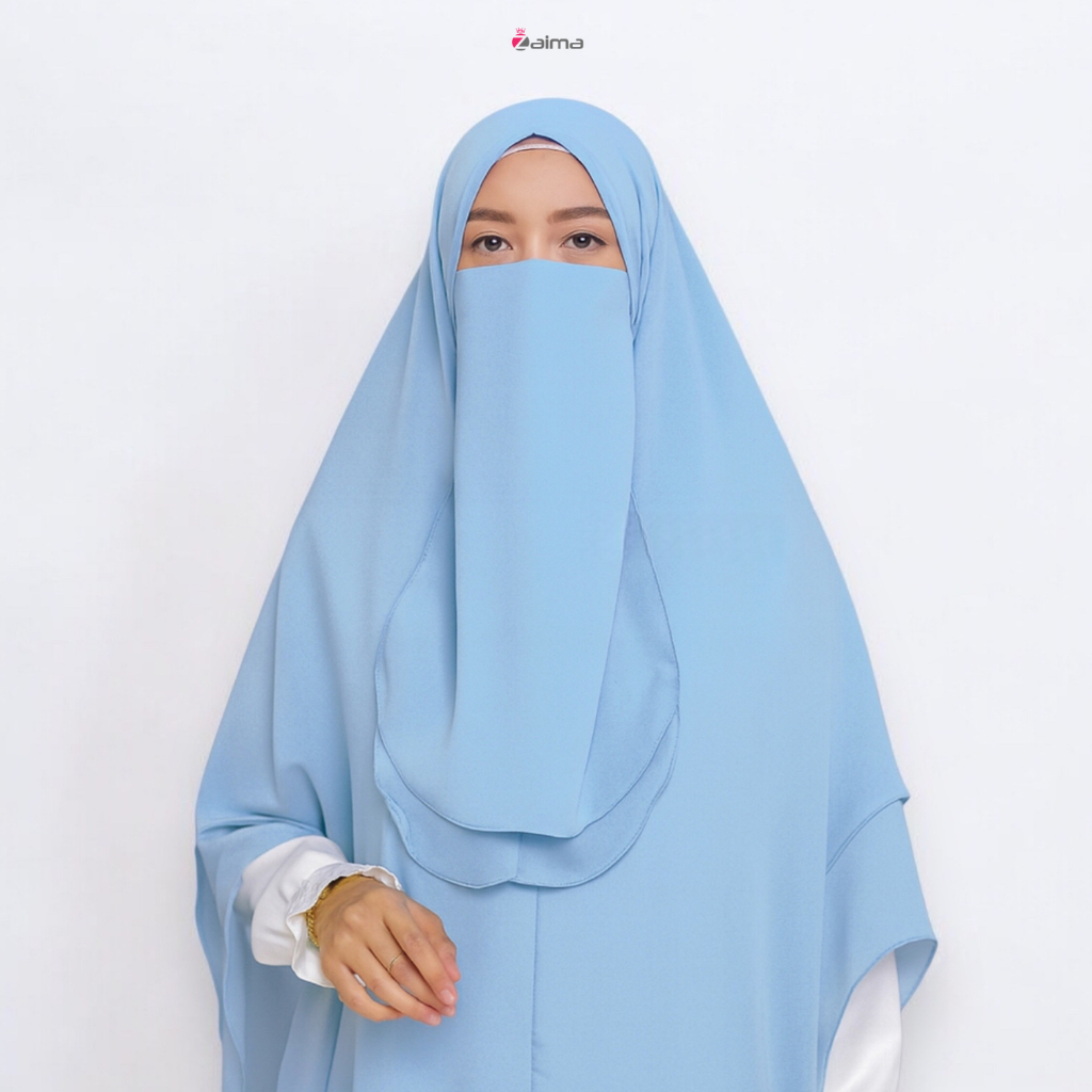 Khimar 2 Layer Haura Ceruti Babydoll Non Pad Jilbab Instan Syari Jumbo Free Cadar Tali
