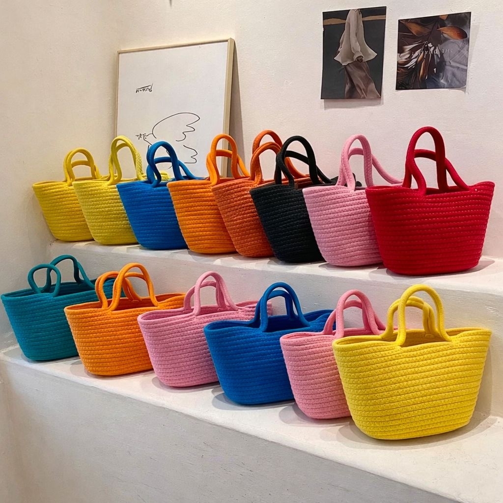 Jual Korea Aesthetic Rope Tote Bag Premium | Tas Anyam Wanita | Handbag ...