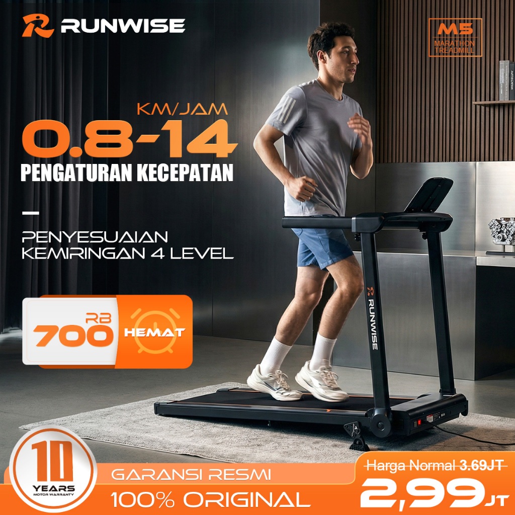 Jual RUNWISE M5 Treadmill Lipat Senyap | Incline 4 Level & Sensor ...