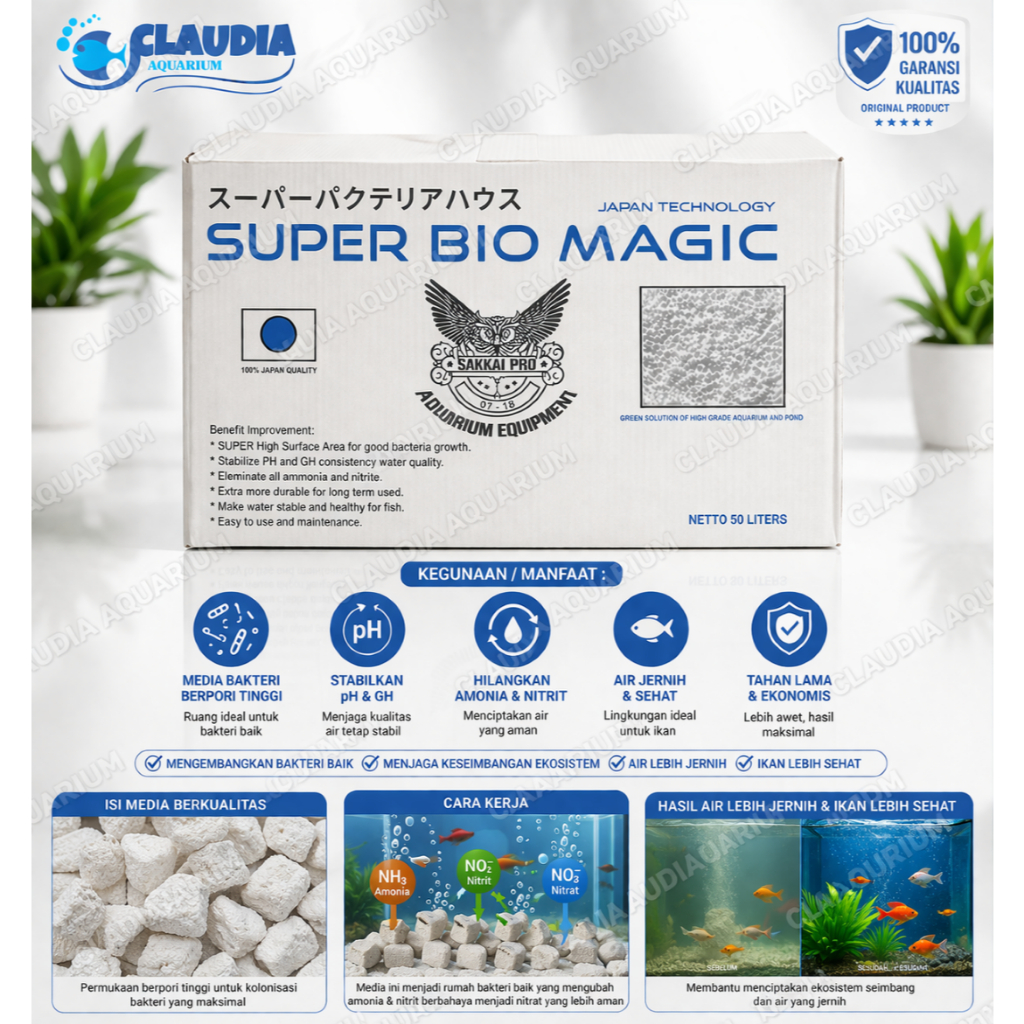 Jual Super Bio Magic BioRock Sakkai Pro Media Filter Aquarium 50L ...