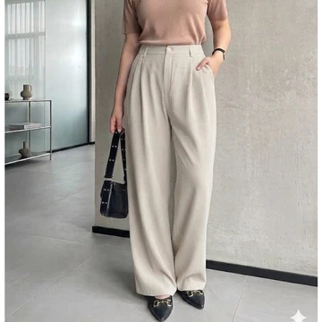 VIONA Loose Pants Trousers Wanita Jumbo Celana Kulot Wanita Highwaist Bahan Semiwoll Elegan
