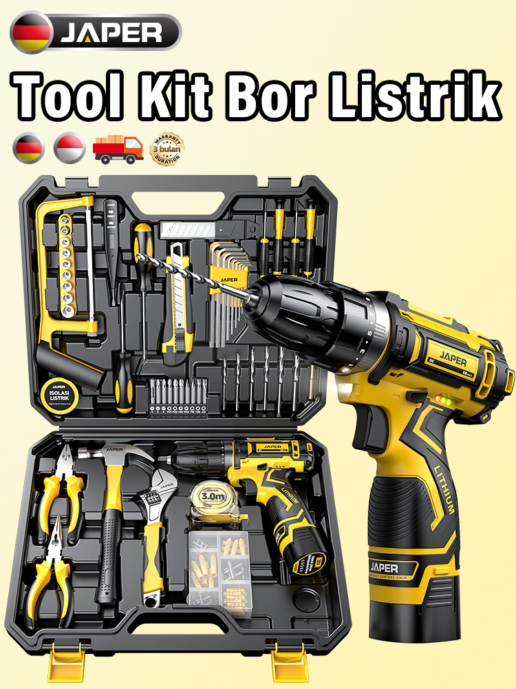 Jual JAPER bor listrik Set Alat Bor Cordless Drill bor cas bor Tanpa ...