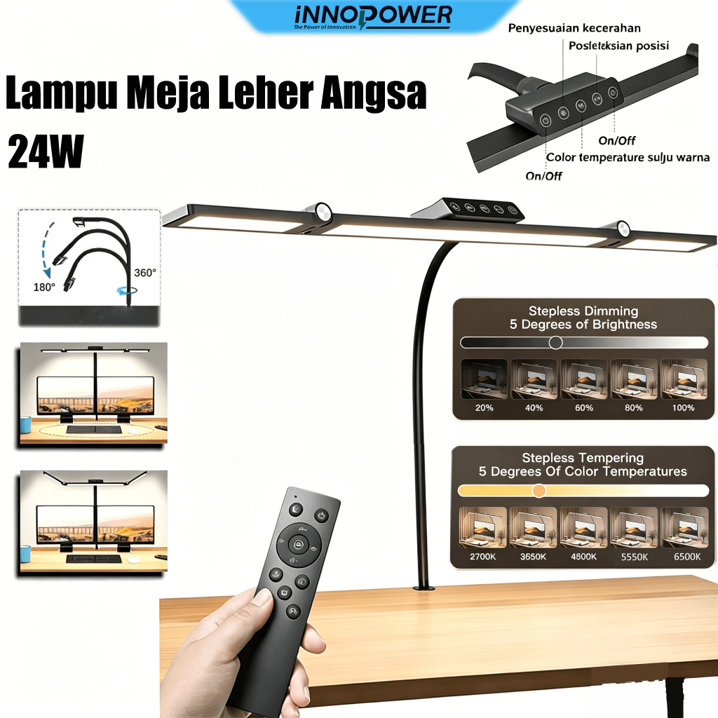 Jual Lampu Meja Leher Angsa 24W LED Meja Belajar Kerja Duduk Remote ...
