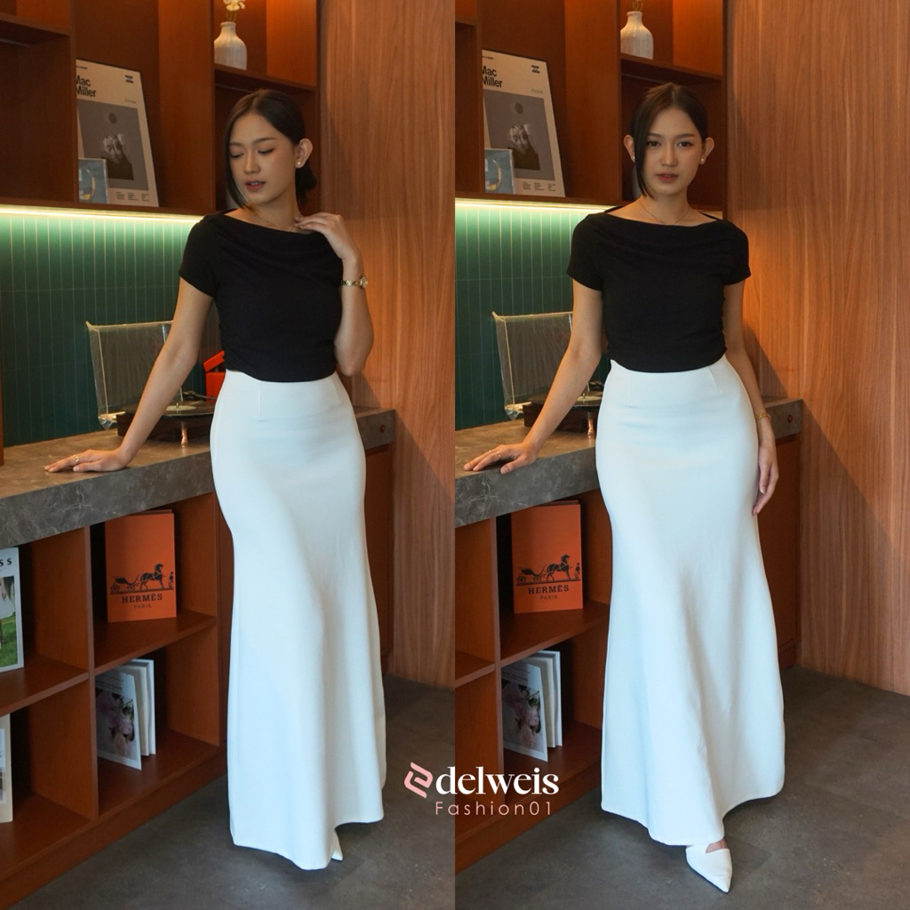 Jual EF - Ellen Skirt Scuba Premium - Rok A Line Midi Maxi Wanita - Rok ...