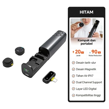 Q8 Magnetic Wireless Clip On Microphone Type C IOS Dual Mikrofon Lavalier HP Plug Play