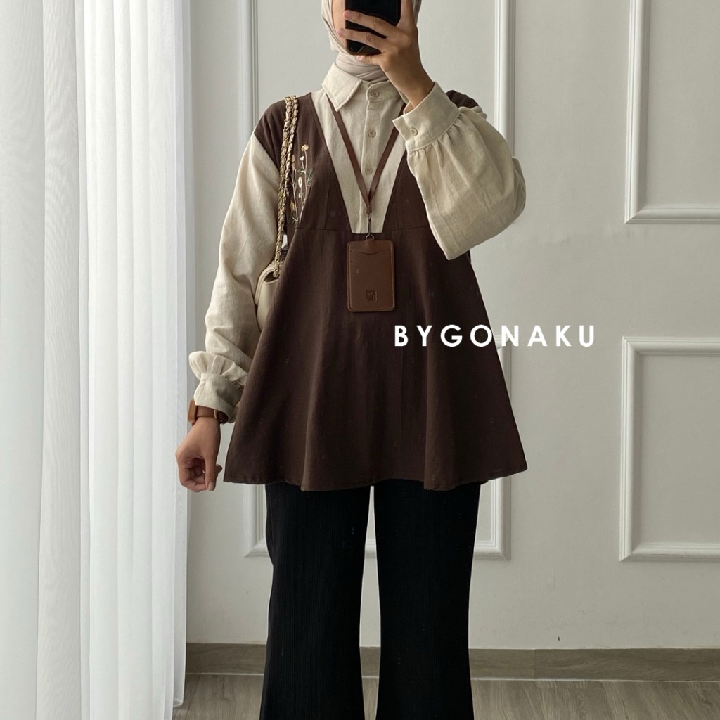 [Bygonaku] Senja Top Blouse Linen Bordir | Atasan Blouse Kemeja Kerja Wanita Korean Style | Busui Friendly foto 1