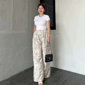Everyday Pants Motif Abstrak Celana Panjang Wanita Baggy Kantor Kuliah Kulot Pinstripe Celana