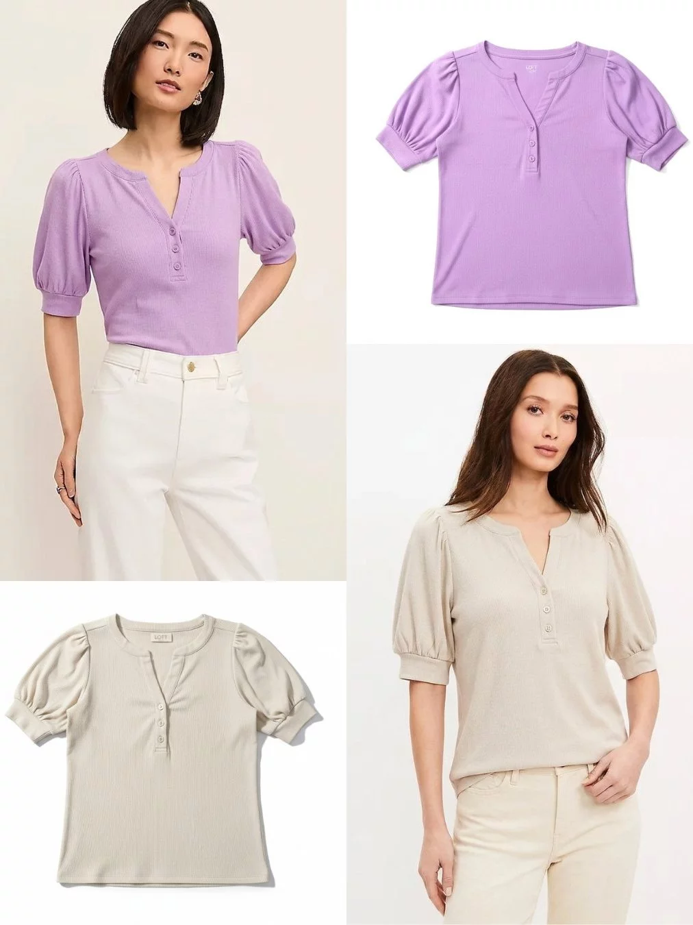 Kaos Henley Bahan Rib Lengan Puff LFT Henley Puff-Sleeve Top - 2247