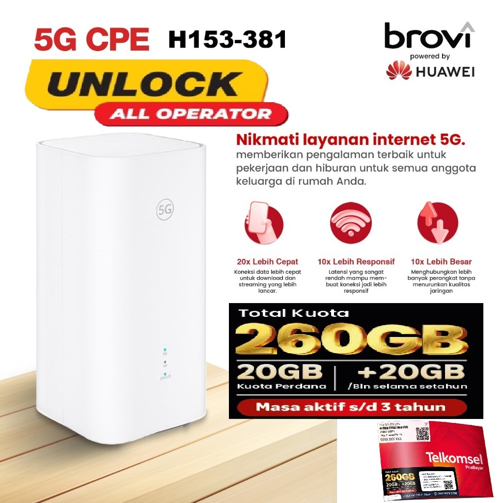 Jual Huawei Brovi H153-381 5G H2 Modem Hifi Air 5G Free Kuota 1th All ...
