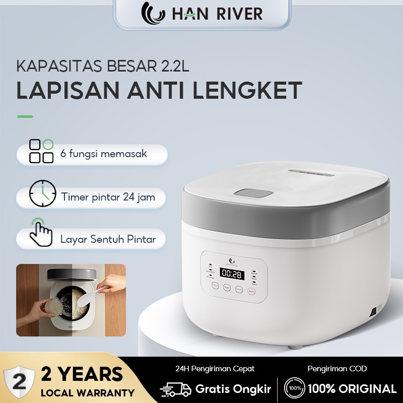 HAN RIVER Rice Cooker 2.2L Magic Com 6 Mode Multifungsi Anti Lengket Smart Touch Penanak Nasi