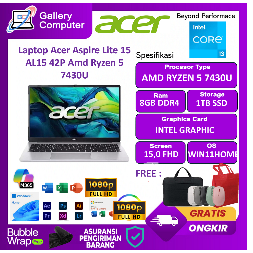 Jual Laptop Acer Aspire Lite 15 AL15 42P Amd Ryzen 5 7430U 8GB 1TB 15.0 ...