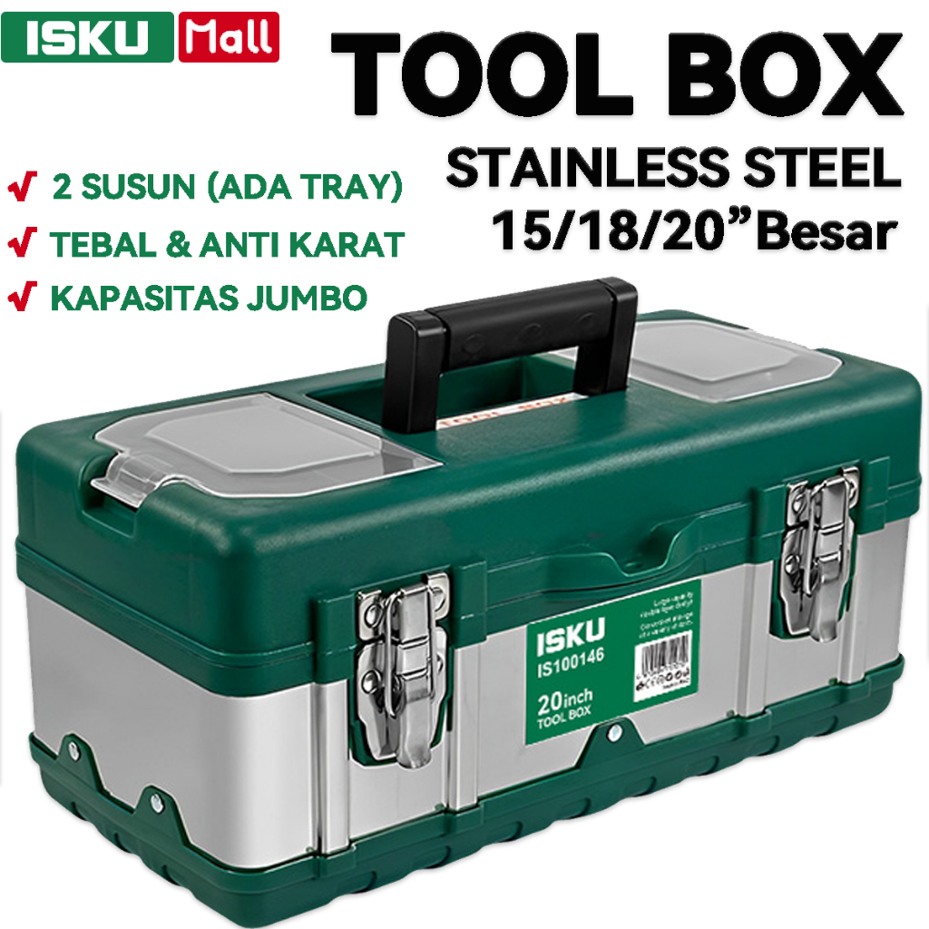 Jual ISKU Kotak Perkakas Tool Box Besi Stainless PP Tebal 14 - 20 Inch ...