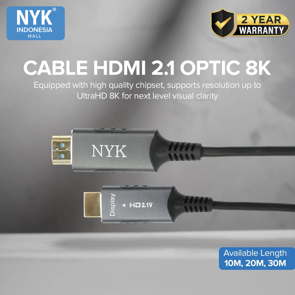 NYK CABLE (CH 2.1) HDMI 2.1 8K OPTIC UHD - Active Optical Cable 30 Meter COD (2)