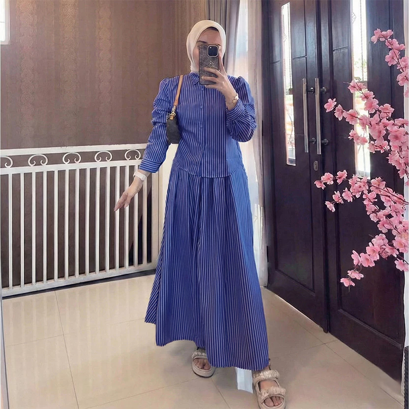 One Set Sheila Setelan Wanita Kemeja Rok Katun Premium