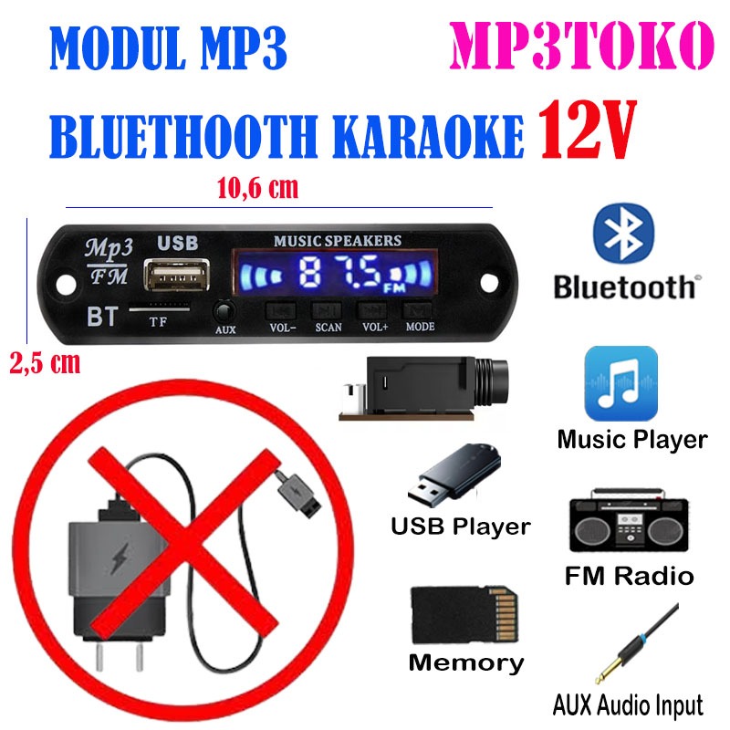 Jual Kit Modul MP3 Musik Bluethooth 12V V8.7 AUX USB Record dan Karaoke ...