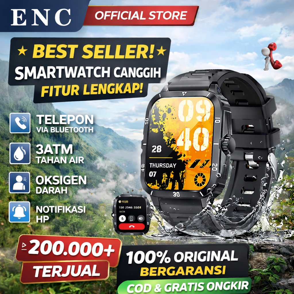 Jual ENC Smartwatch Pria Military Tactical - Jam Tangan Pintar 1.96 ...