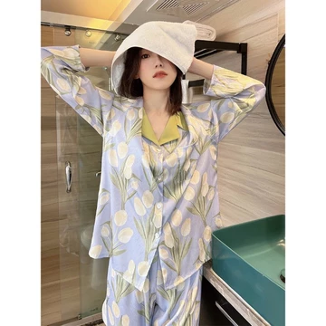 Pajamas Set Floral Series Tulip Piyama Satin Silk Baju Tidur Wanita Dewasa Remaja Elegant BTW 06