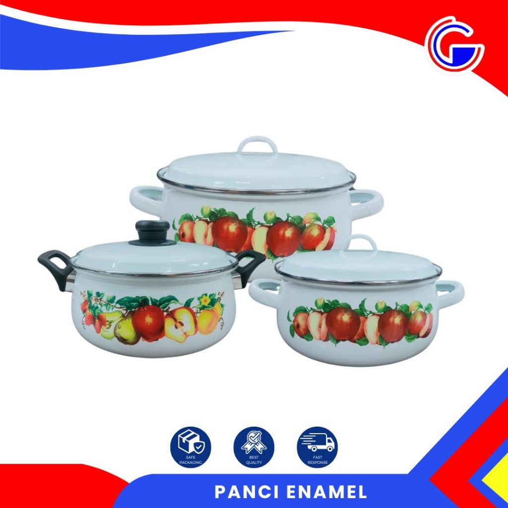 Dutch Oven DMH Enamel - Panci Enamel Sourdough Jadul Serbaguna Motif Buah