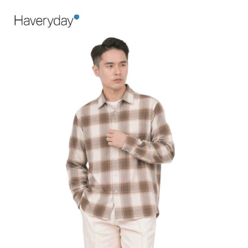 HAVERYDAY Kemeja Pria Flannel Veterano Long Sleeve Dengan Desain Plaid Beige
