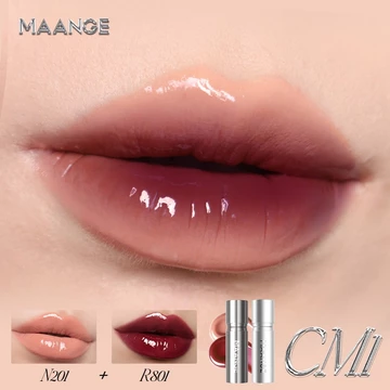 MAANGE Satin Glow Lip Tint Duo Kit Non Sticky Hydrating Lip Glossy Natural Tahan Lama MG CL02
