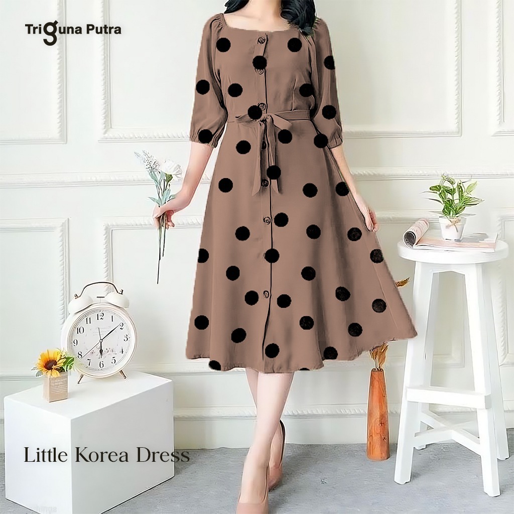 Jual Dress V-Neck Midi Korea Model Sabrina Dress A Line Print Daisy dress  casual motif kotak elegan | Shopee Indonesia