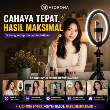 VIDRONA Ring Light LED 26CM Tripod 1 Meter Paket Komplit Konten Kreator Live Stream ELK 27