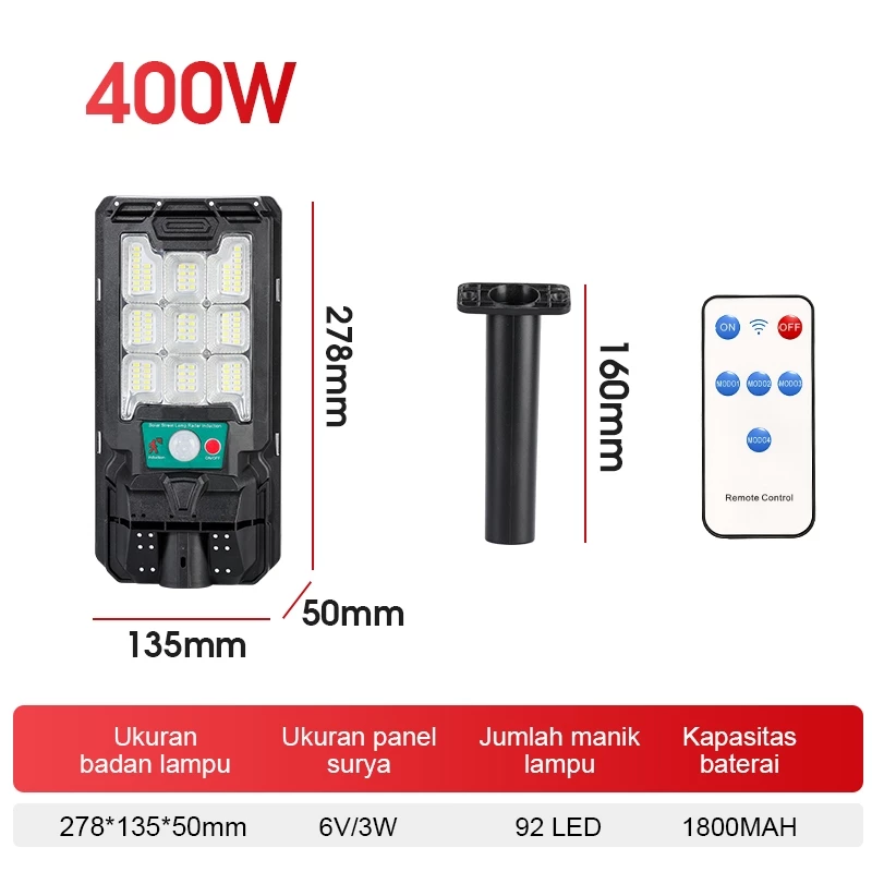 Lampu Jalan & Taman Tenaga Surya Kategori 400W (Solar Street Light IP67)