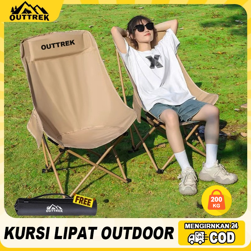 OutTrek Kursi Lipat Outdoor Kursi Lipat Sandaran Tinggi Dengan Sandaran Kepala Rangka Yang Diperkuat Beban 200kg Mudah Dibawa Kursi Camping Dengan Kain Oxford 1200D