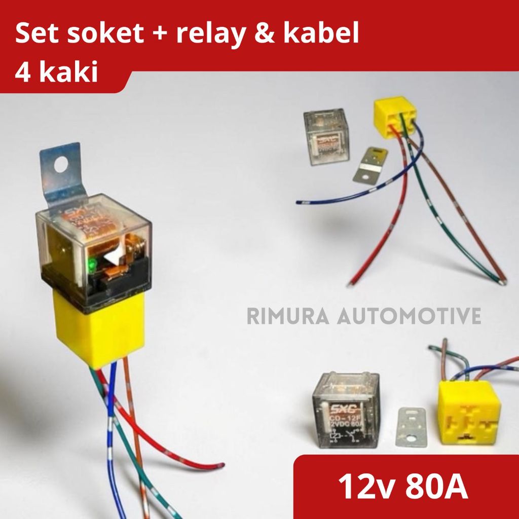 Jual 1 Set soket relay 4 kaki 12v 80A / relayset / relayset klakson ...