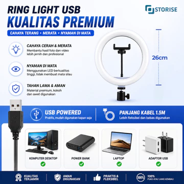 STORISE Paket Komplit Tripod 1 Meter Ring Light 26 CM Stand HP Live Stream TikTok Selfie Make
