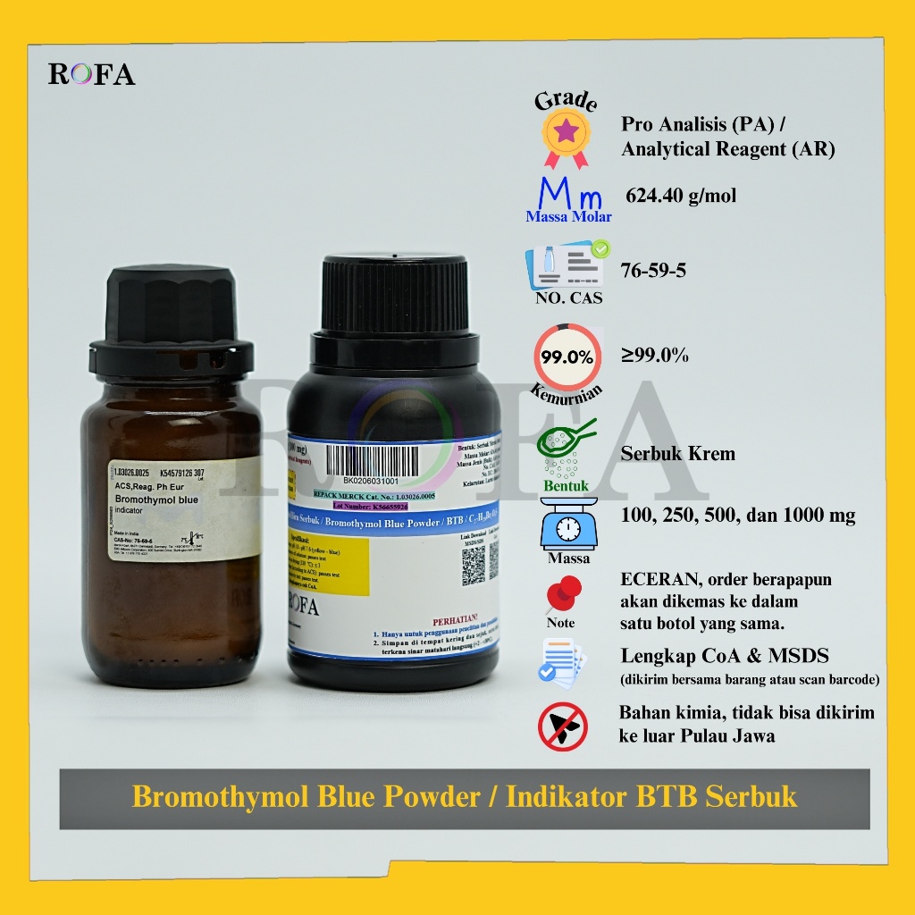 Jual BTB / Bromotimol Biru / Indikator BTB Serbuk / Bromothymol Blue ...