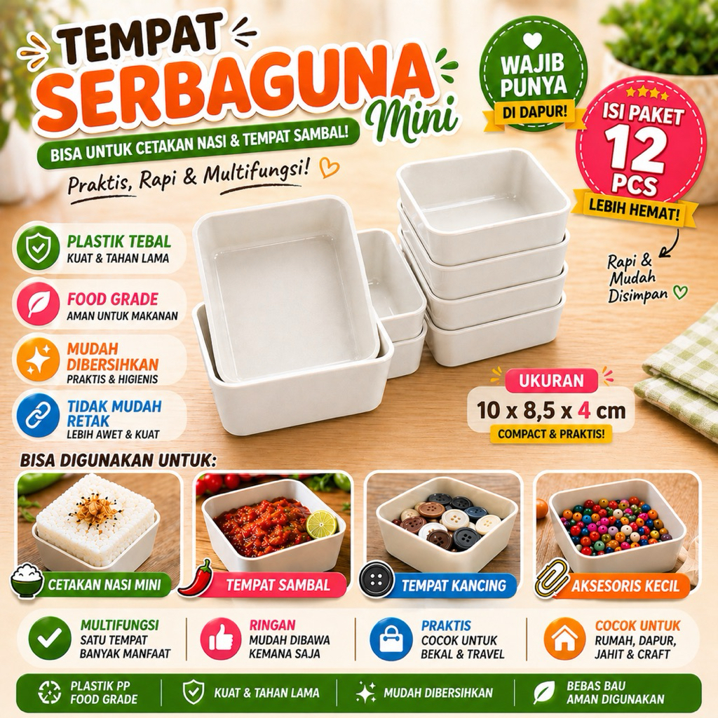 Jual (12PCS) TEMPAT KANCING ; CETAKAN NASI; TEMPAT BAUT ; KOTAK OBAT ...