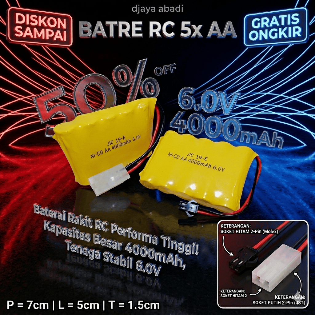 Jual PROMO Baterai RC 6V 6.0V 4000mah Soket Kecil 2pin - Batre Mobil ...