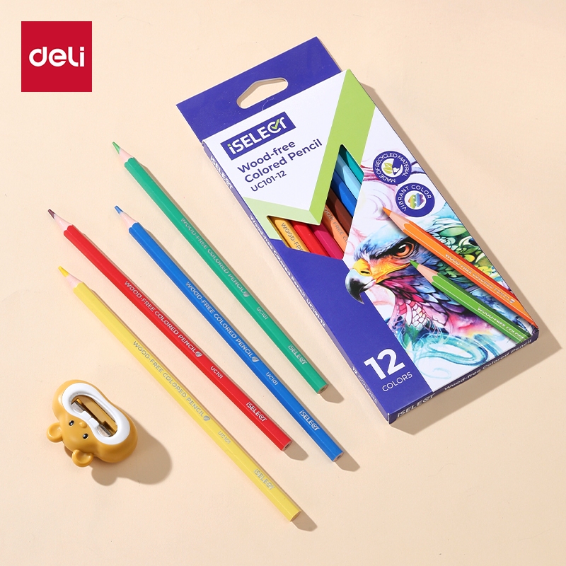 Deli I-Select Pensil Warna Serbaguna Wood-free 6/12/18/24 Warna UC101 (6)