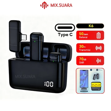 MIX.SUARA K31 Pro A37 Mic Clip On Wireless Microphone Jepit Di Baju Type C IOS 3in1 Plug Play