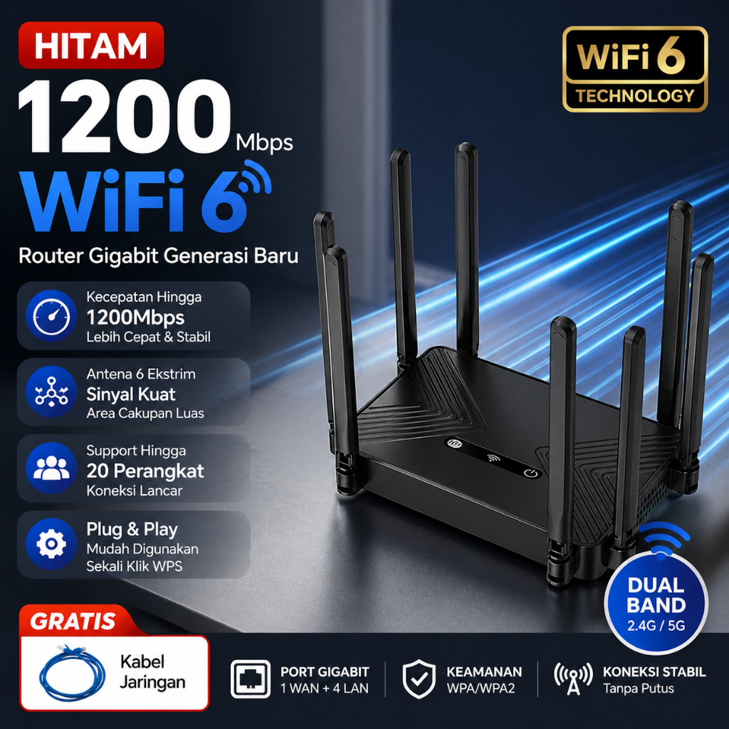 Jual Novacore Router WiFi 6 AX1200 Gigabit Dual Band 1200Mbps 8 Antena ...