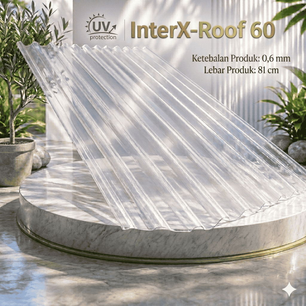 InterXRoof Atap Fiber PP Gelombang Transparan Anti UV Ketebalan 0.6mm Lebar 81