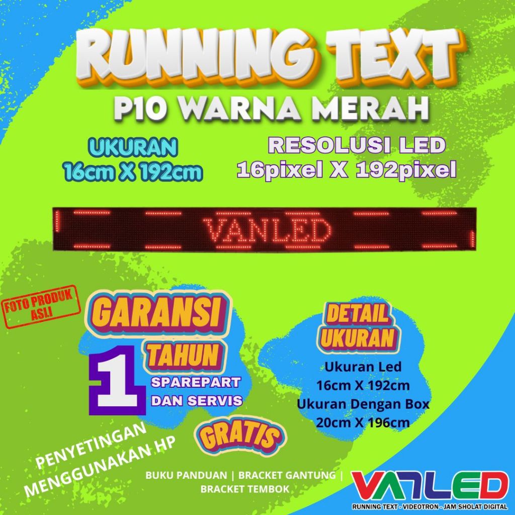 Jual Led Running Text Outdoor P10 Warna Merah Ukuran 20x196cm ...