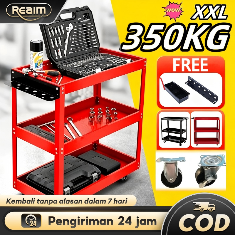 Jual Reaim Troli Bengkel 3 Susun Tool Cart Besi 350KG Roda Halus Anti ...