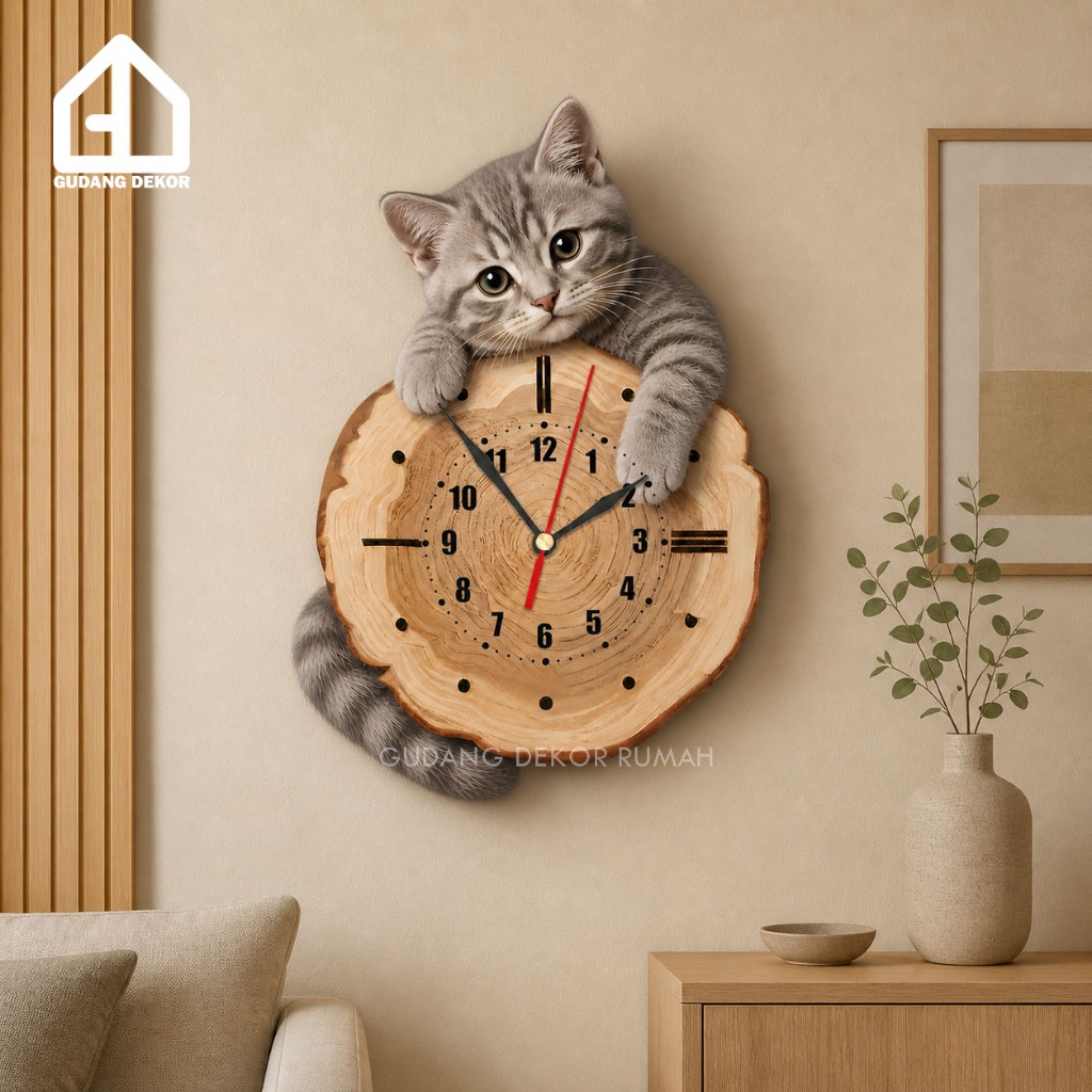Jam Dinding Kucing Aesthetic Lucu Hiasan Dinding Kamar Ruang Tamu