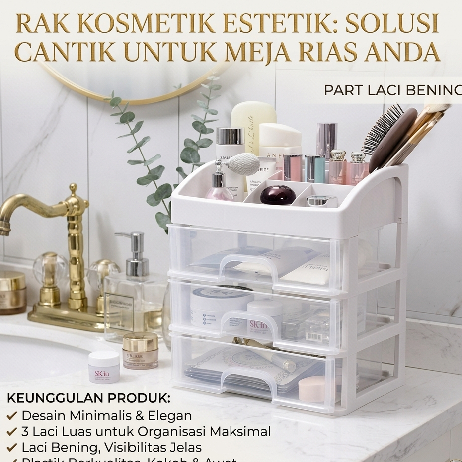Jual RAK KOSMETIK 3 LACI MULTIFUNGSI JUMBO / RAK MAKEUP DENGAN LACI ...