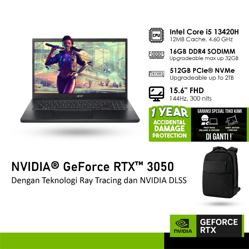 ACER ASPIRE 7 PRO GeForce RTX™ 3050 6GB - i5 13420H 16GB 512GB WINDOWS 11+OFFICE 15.6 FHD/A715-59G-516S/A715-59G-516G